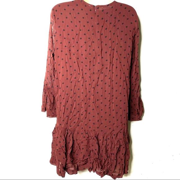 Ganni chocolate brown long sleeve mini Polka Dot Dress sz 38 US 6 - Picture 3 of 15